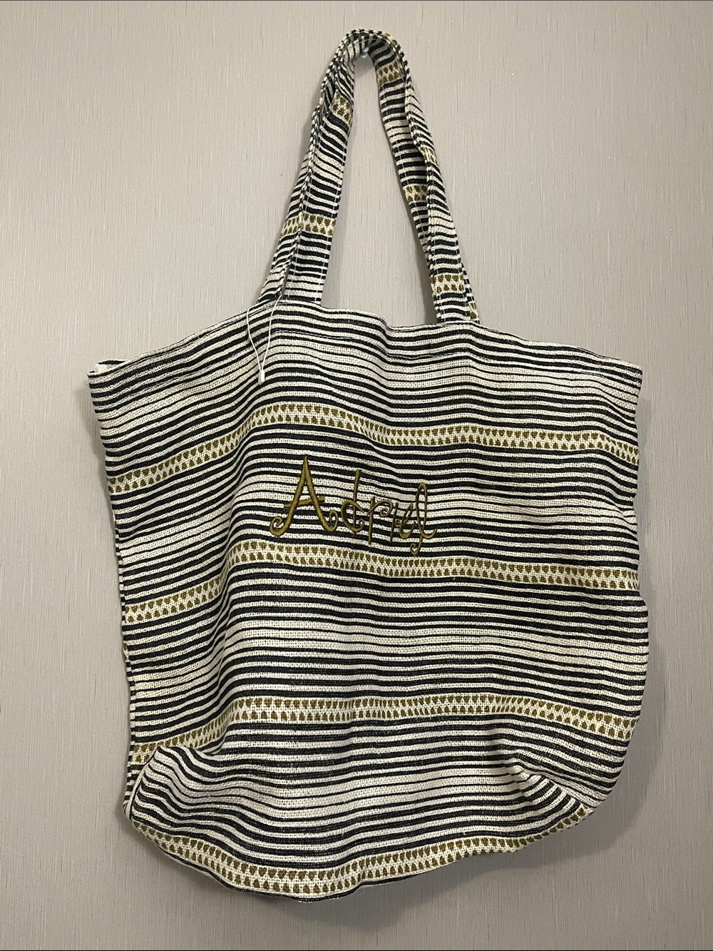 Rock flower paper custom nwot Adriel Striped Canvas Tote Bag with Gold Accents